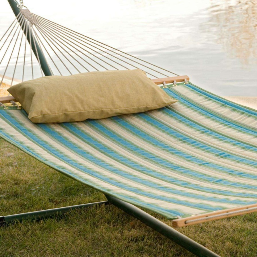 Hammocks * | Best Pirce Twin Oaks Hammocks Twin Oaks Rainforest Quilted Sunbrella Fabric Double Hammock