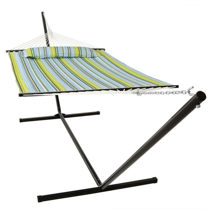 Hammocks * | Cheapest Sunnydaze Decor Quilted 2 Person Freestanding Hammock With Detachable Pillow And Stand