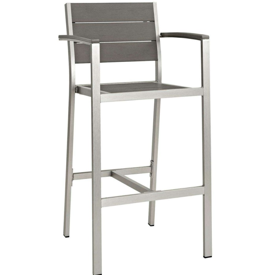 Outdoor Bar Stools * | Best Reviews Of Bar Height Chairs Modway Shore Aluminum Outdoor Bar Stool Silver / Gray