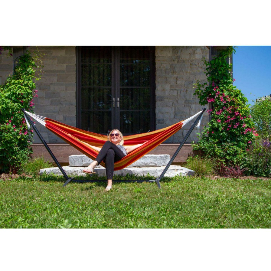 Hammocks * | Best Deal Hand Woven Vivere 9 Ft. Sunbrella Double Hammock With Stand