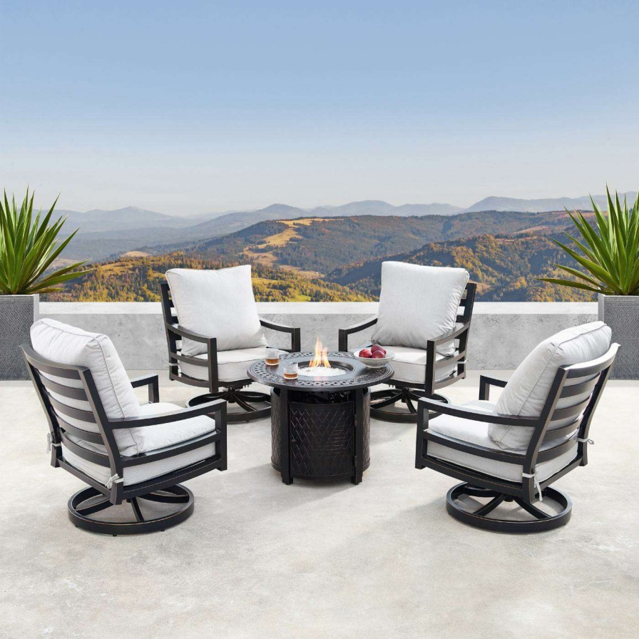 Fire Pit Patio Sets * | New Conversation Sets Oakland Living Hudson Ritz Aluminum 5 Piece Propane Fire Pit Chat Set