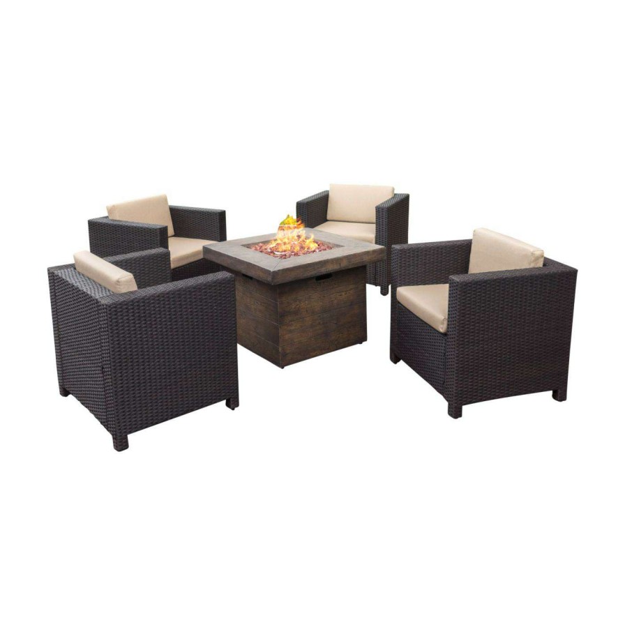 Fire Pit Patio Sets * | New Conversation Sets Hn Outdoor Prater Wicker 4 Piece Fire Pit Patio Set