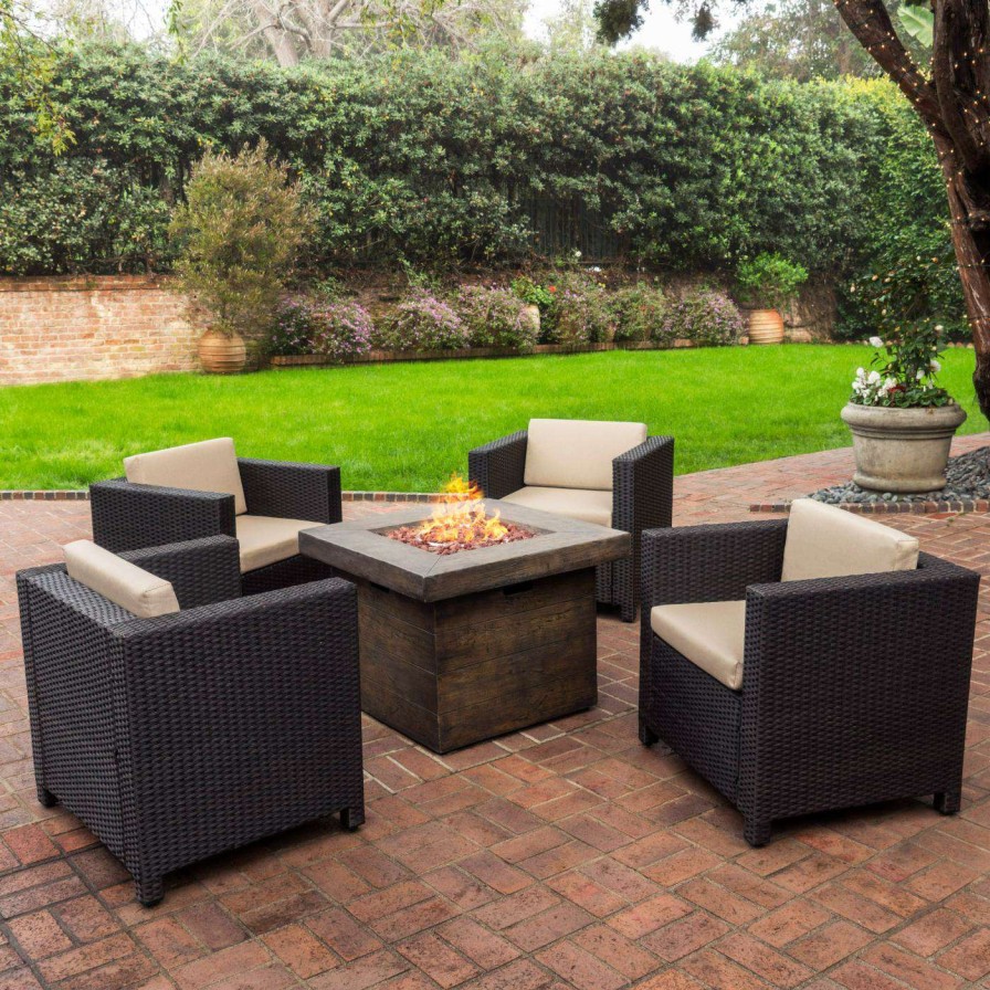 Fire Pit Patio Sets * | New Conversation Sets Hn Outdoor Prater Wicker 4 Piece Fire Pit Patio Set