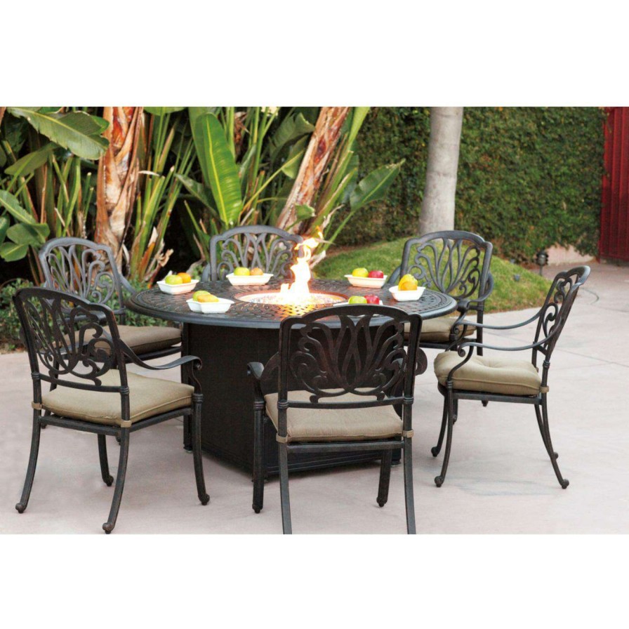 Fire Pit Patio Sets * | Coupon Patio Dining Sets Darlee Elizabeth 7 Piece Aluminum Fire Pit Patio Set