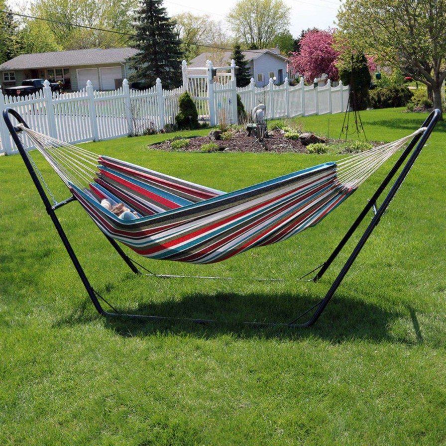 Hammocks * | Best Deal Fabric Sunnydaze Decor Brazilian Hammock With Universal Steel Stand Calming Dessert