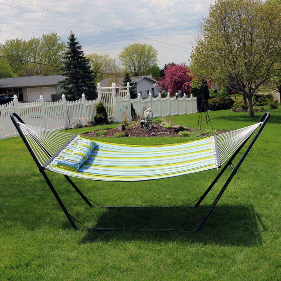 Hammocks * | Best Sale Sunnydaze Decor Quilted Double Fabric Hammock With Universal Steel Stand