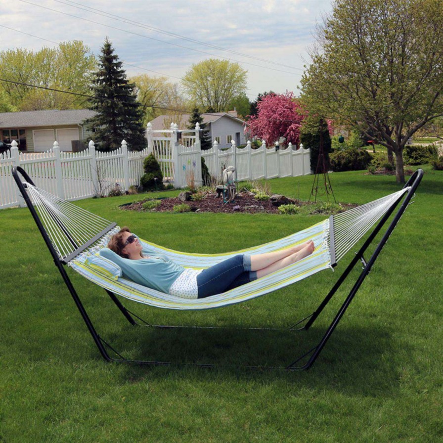 Hammocks * | Best Sale Sunnydaze Decor Quilted Double Fabric Hammock With Universal Steel Stand