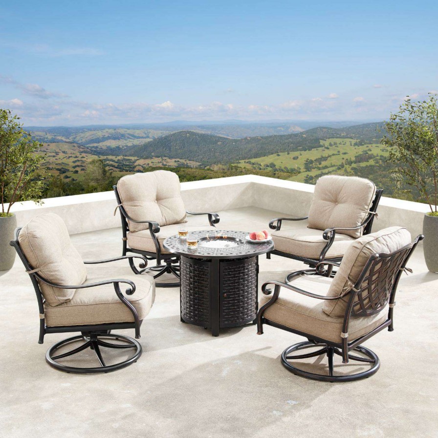 Fire Pit Patio Sets * | Buy Conversation Sets Oakland Living Finland Romero Aluminum 5 Piece Propane Fire Pit Chat Set