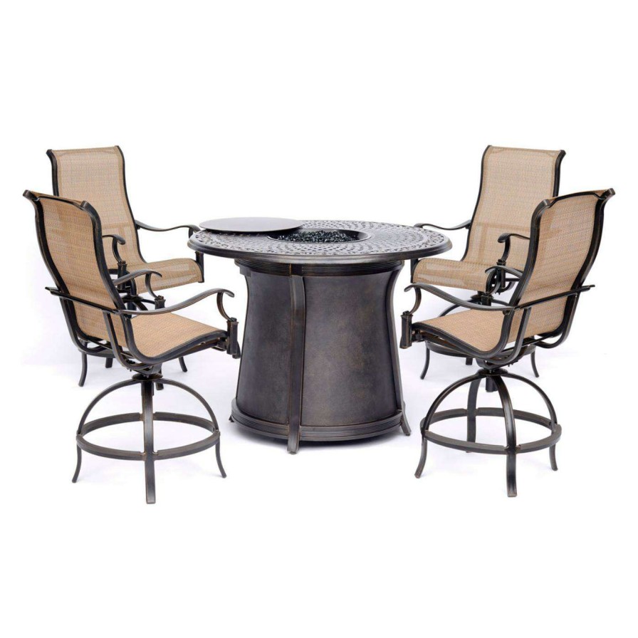 Fire Pit Patio Sets * | Best Pirce Patio Dining Sets Hanover Manor Aluminum Fire Pit Patio Dining Set