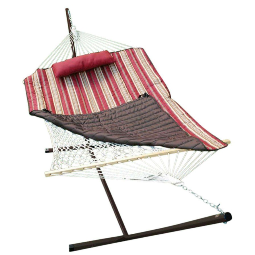 Hammocks * | Budget Algoma Cotton Rope Stripe Single Hammock Set Red/Tan