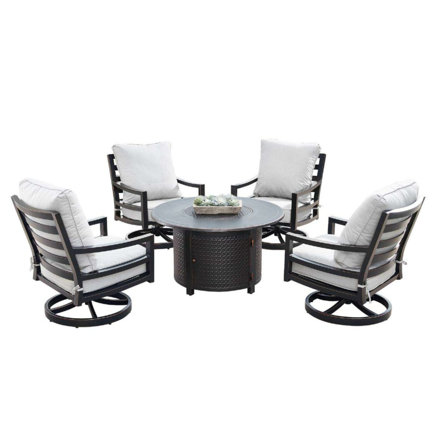 Fire Pit Patio Sets * | New Conversation Sets Oakland Living Hudson Matera Aluminum 5 Piece Propane Fire Pit Chat Set