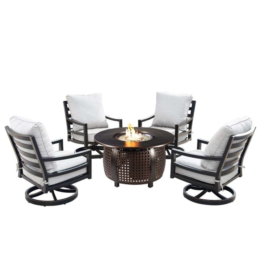 Fire Pit Patio Sets * | Outlet Conversation Sets Oakland Living Hudson Cliff Aluminum 5 Piece Propane Fire Pit Chat Set