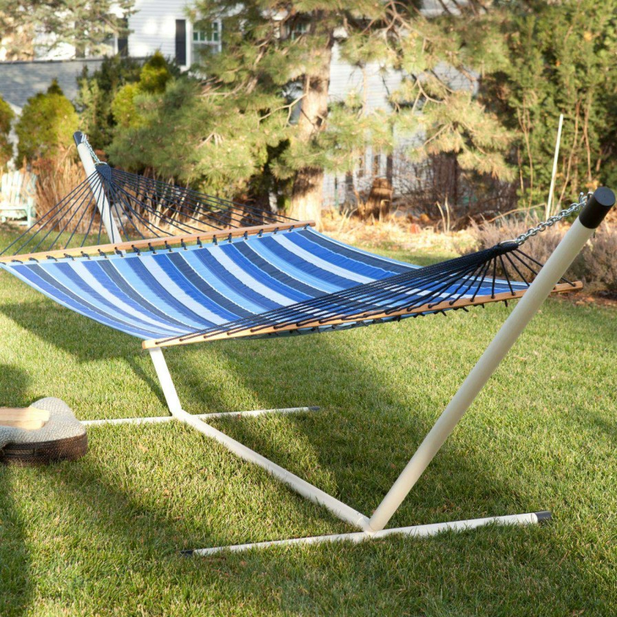 Hammocks * | Discount Twin Oaks Hammocks Twin Oaks Cobalt Quilted Sunbrella Fabric Double Hammock