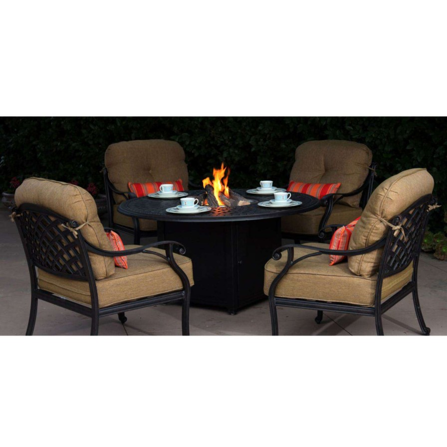 Fire Pit Patio Sets * | Best Pirce Conversation Sets Darlee Nassau 5 Piece Aluminum Fire Pit Patio Set