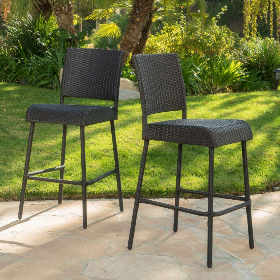 Outdoor Bar Stools * | Buy Best Selling Home Side Chairs Simone Patio Wicker Barstools