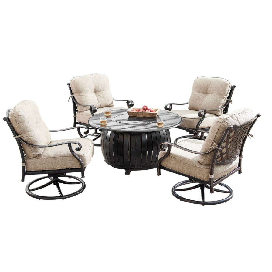 Fire Pit Patio Sets * | Promo Conversation Sets Oakland Living Finland Italy Aluminum 5 Piece Propane Fire Pit Chat Set