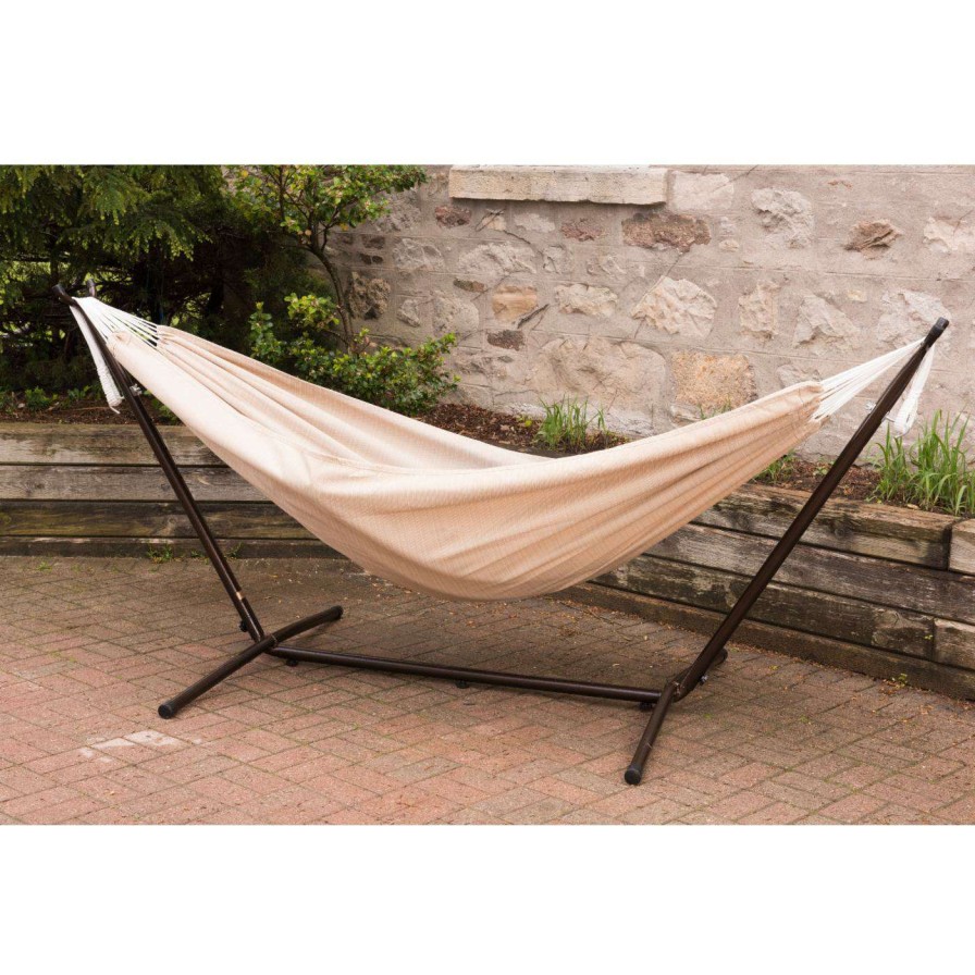 Hammocks * | Wholesale Quilted Vivere Hammocks Dupione Sunbrella Fabric Single Hammock And Stand Set Sand