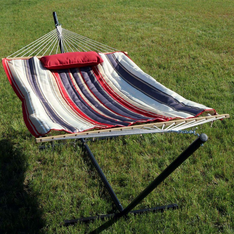 Hammocks * | Wholesale Sunnydaze Decor Modern Lines 12 Ft. Rope Hammock With Steel Stand