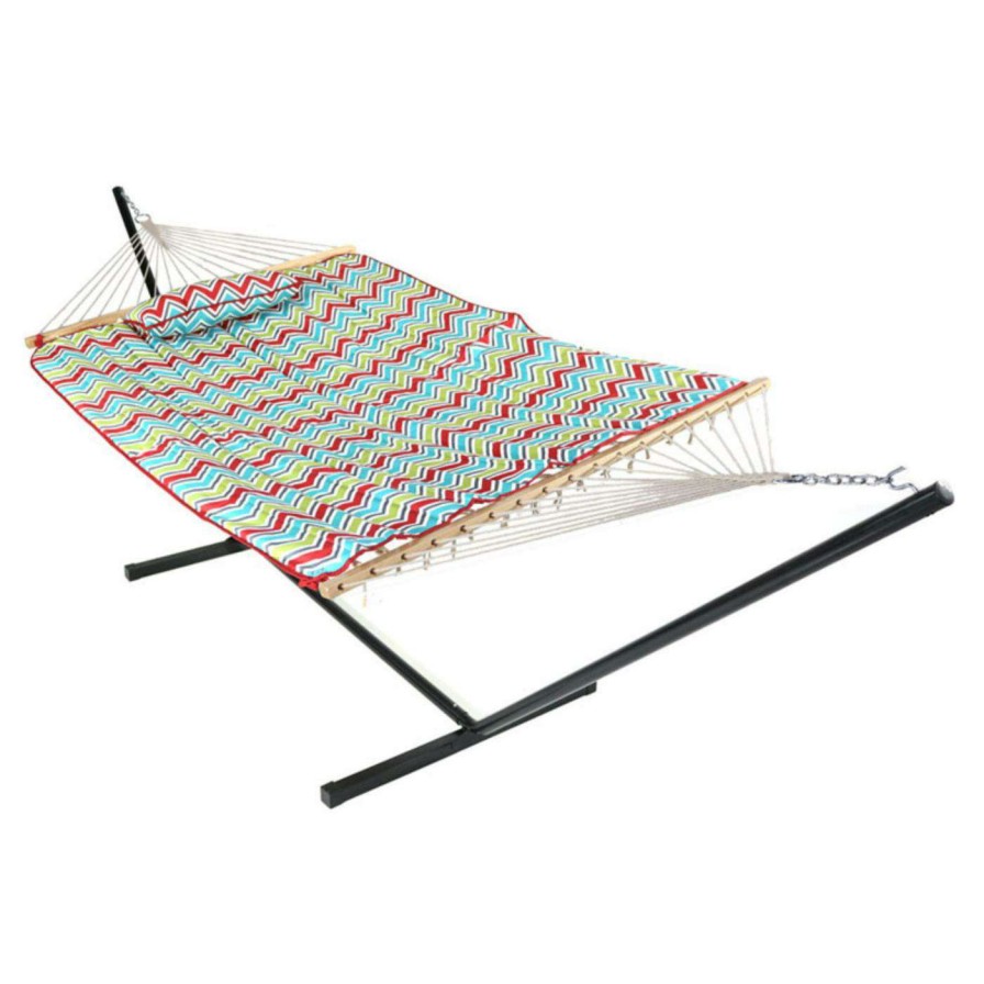 Hammocks * | Best Sale Sunnydaze Decor Chevron 12 Ft. Rope Hammock With Steel Stand