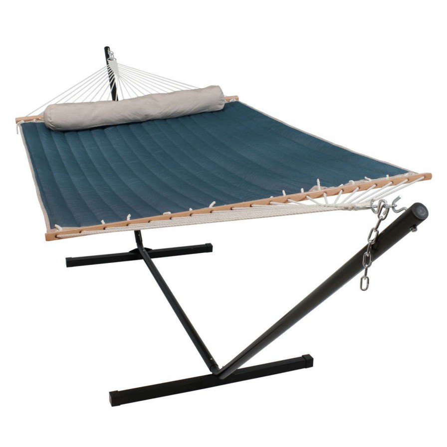 Hammocks * | Top 10 Sunnydaze Decor 12 Ft. Quilted Designs Freestanding 2-Person Spreader-Bar Hammock With Stand