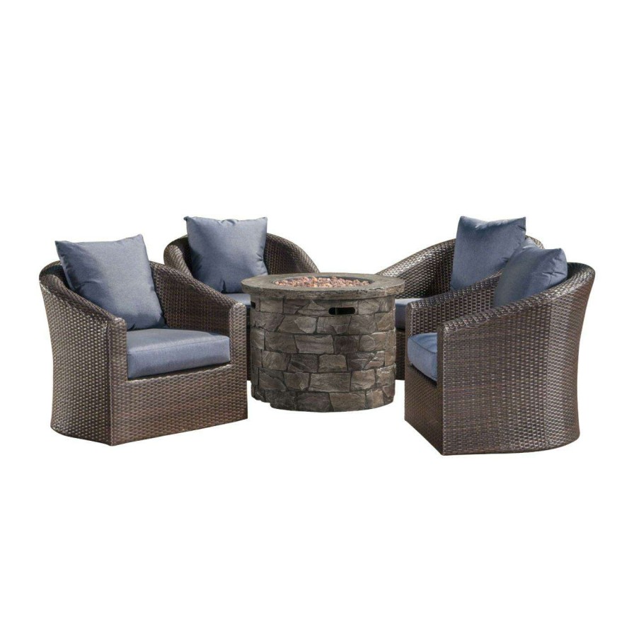 Fire Pit Patio Sets * | Top 10 Best Selling Home Decor Conversation Sets Janika Outdoor Wicker 4 Seater Swivel Club Chair Set With Fire Pit