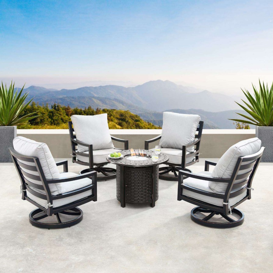 Fire Pit Patio Sets * | Best Sale Conversation Sets Oakland Living Hudson Romero Aluminum 5 Piece Propane Fire Pit Chat Set