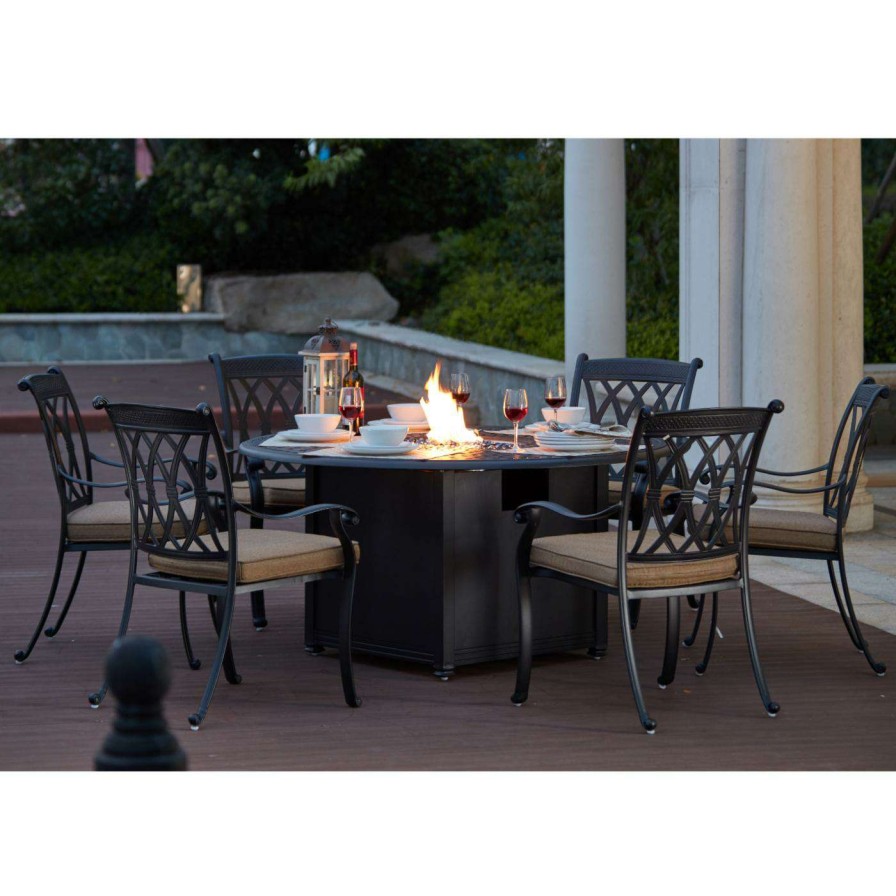 Fire Pit Patio Sets * | Best Reviews Of Patio Dining Sets Darlee Capri 7 Piece Aluminum Round Fire Pit Patio Dining Set