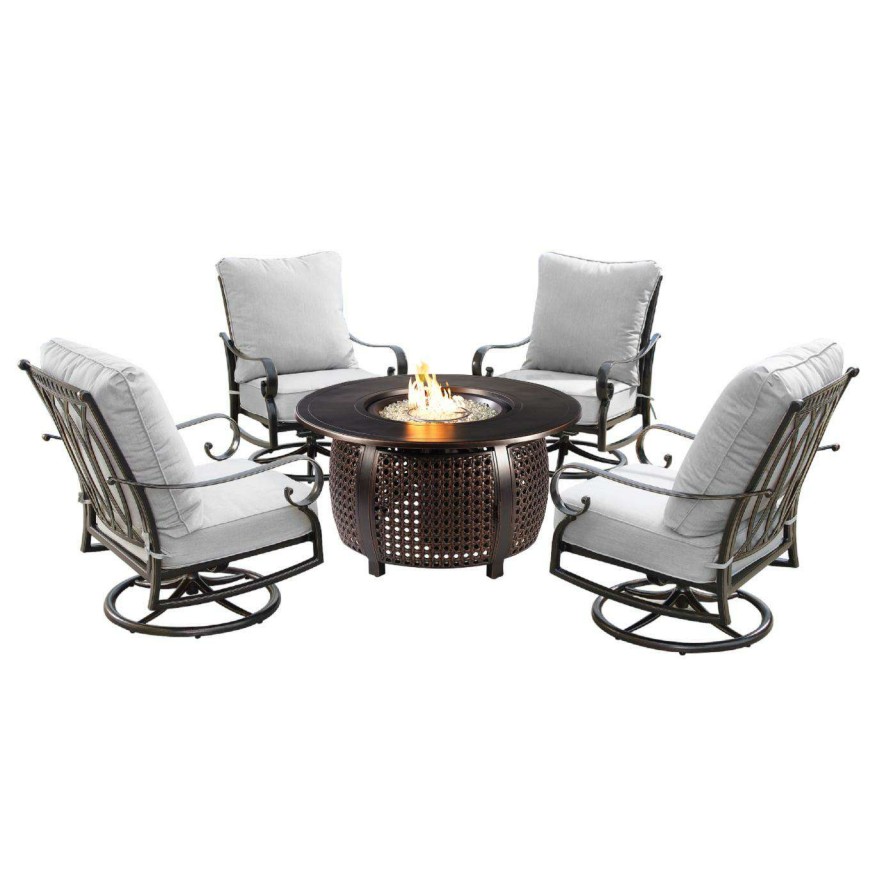 Fire Pit Patio Sets * | Outlet Conversation Sets Oakland Living Rica Cliff Aluminum 5 Piece Propane Fire Pit Chat Set