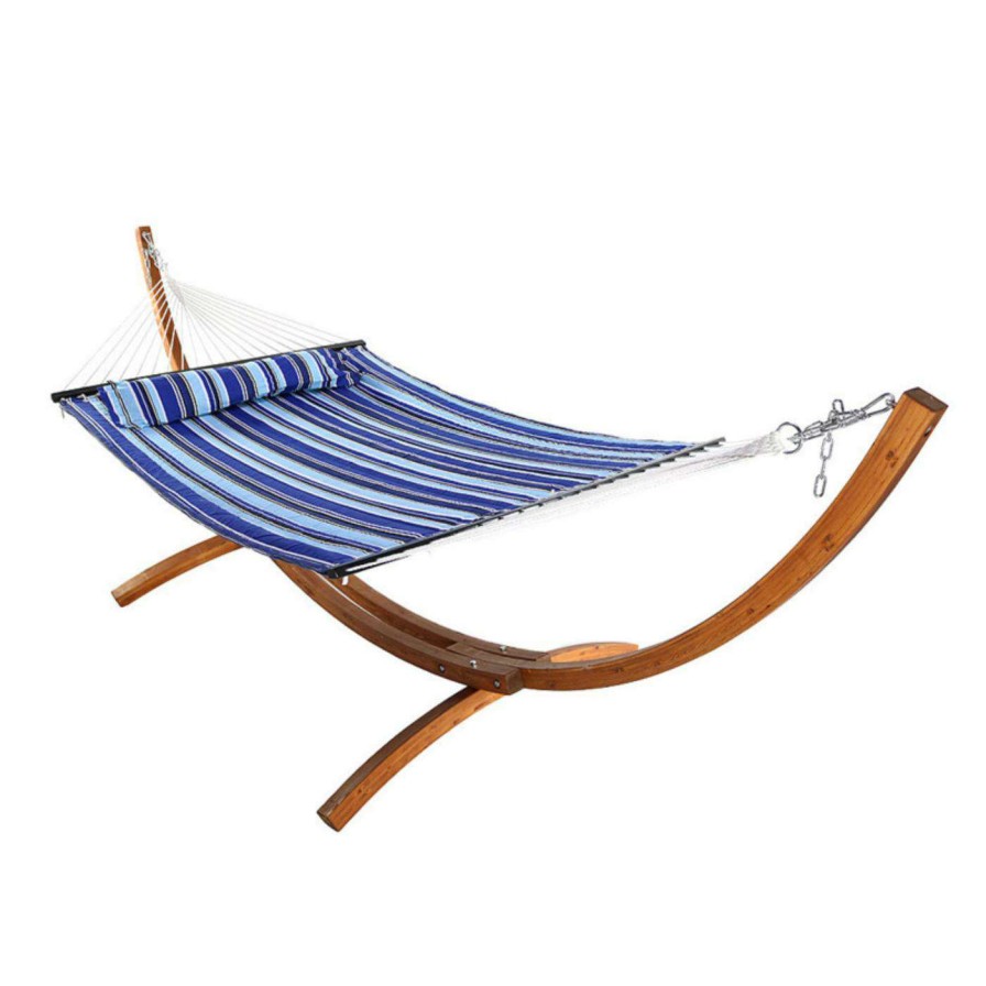 Hammocks * | Promo Sunnydaze Decor Quilted Double Fabric Hammock With Curved Arc Wood Stand