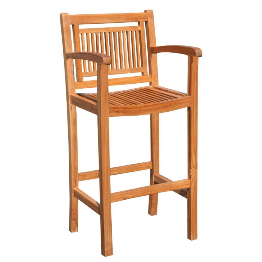 Outdoor Bar Stools * | Best Sale Arm Chairs Chic Teak Maldives Teak Outdoor Barstool With Arms