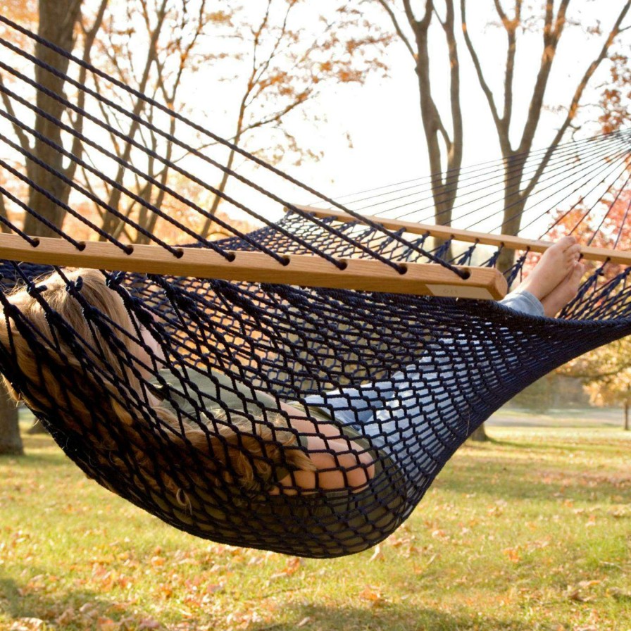 Hammocks * | Coupon Twin Oaks Hammocks Twin Oaks Silkspun Xl Lapis Rope Double Hammock