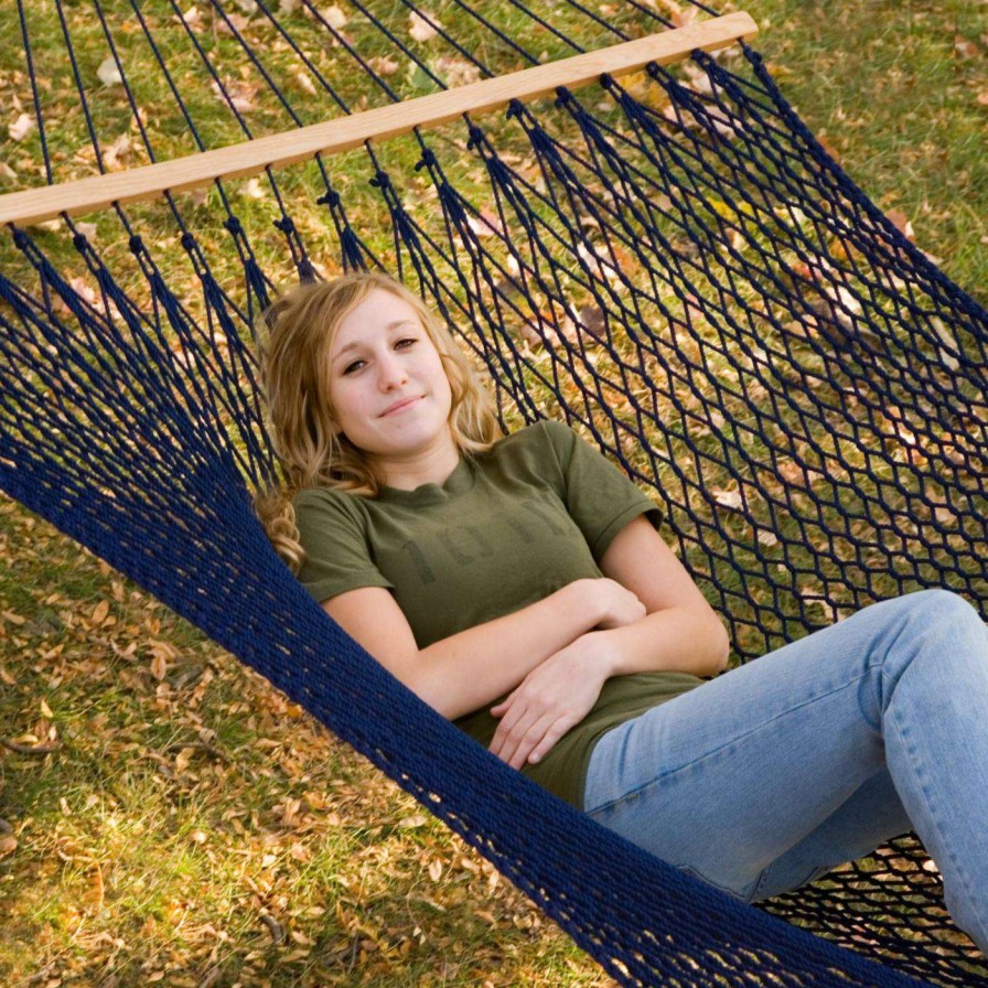 Hammocks * | Coupon Twin Oaks Hammocks Twin Oaks Silkspun Xl Lapis Rope Double Hammock