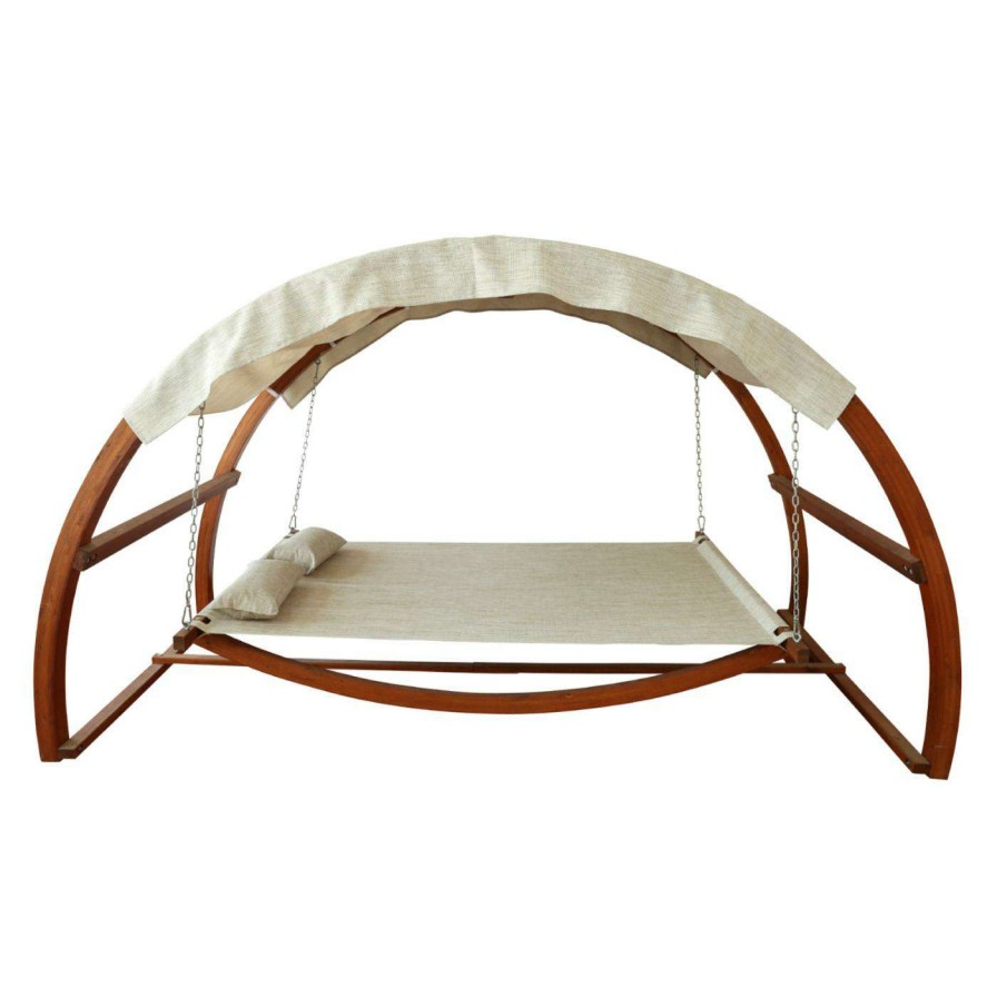 Hammocks * | Brand New Fabric Leisure Season Double Swing Bed With Canopy