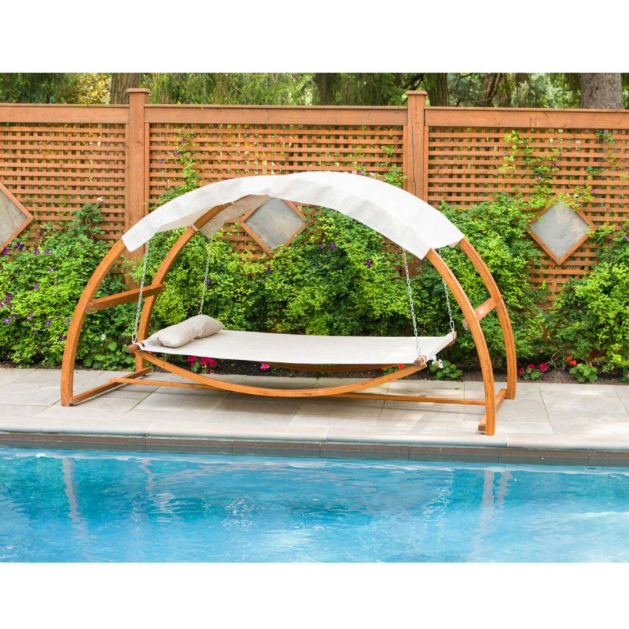 Hammocks * | Brand New Fabric Leisure Season Double Swing Bed With Canopy