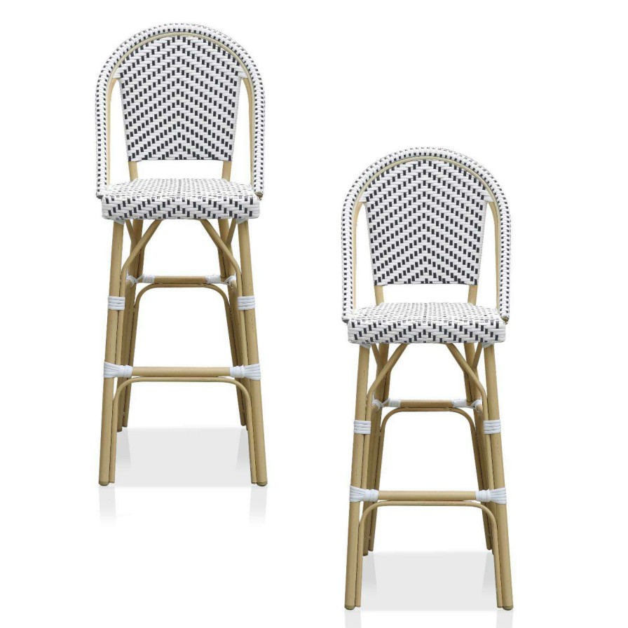 Outdoor Bar Stools * | Top 10 Bar Height Chairs Furniture Of America Tinley Striped Aluminum Outdoor 30 In. Bar Chair Set Of 2 Black