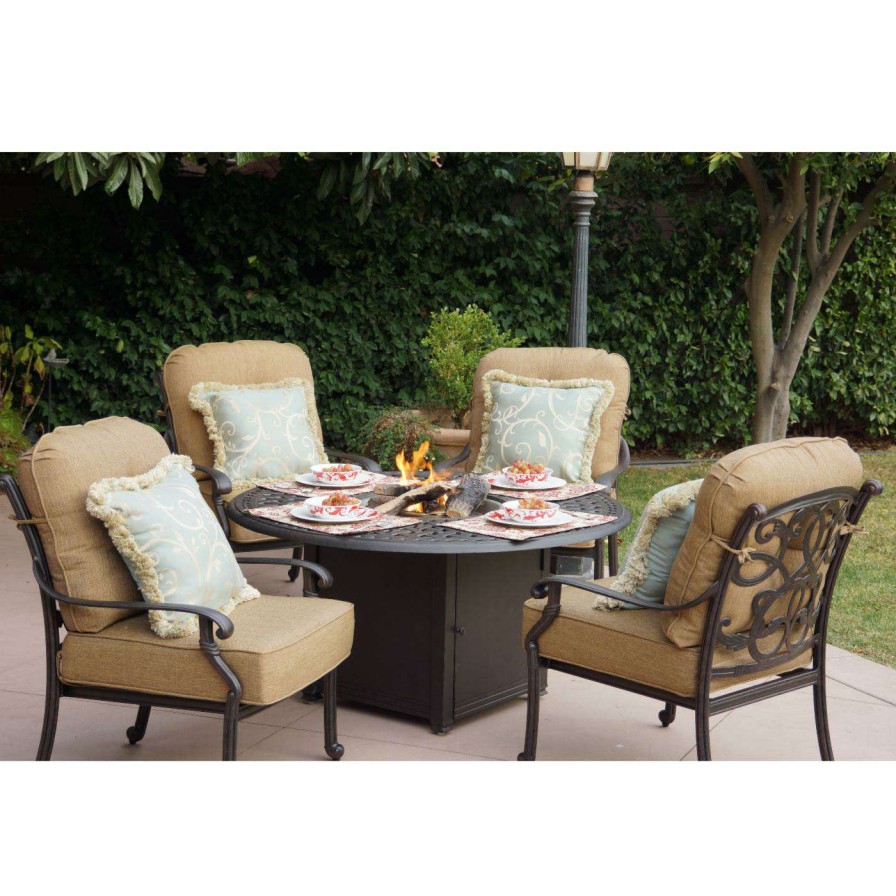 Fire Pit Patio Sets * | Buy Conversation Sets Darlee Santa Monica Cast Aluminum 5-Piece Fire Pit Chat Set