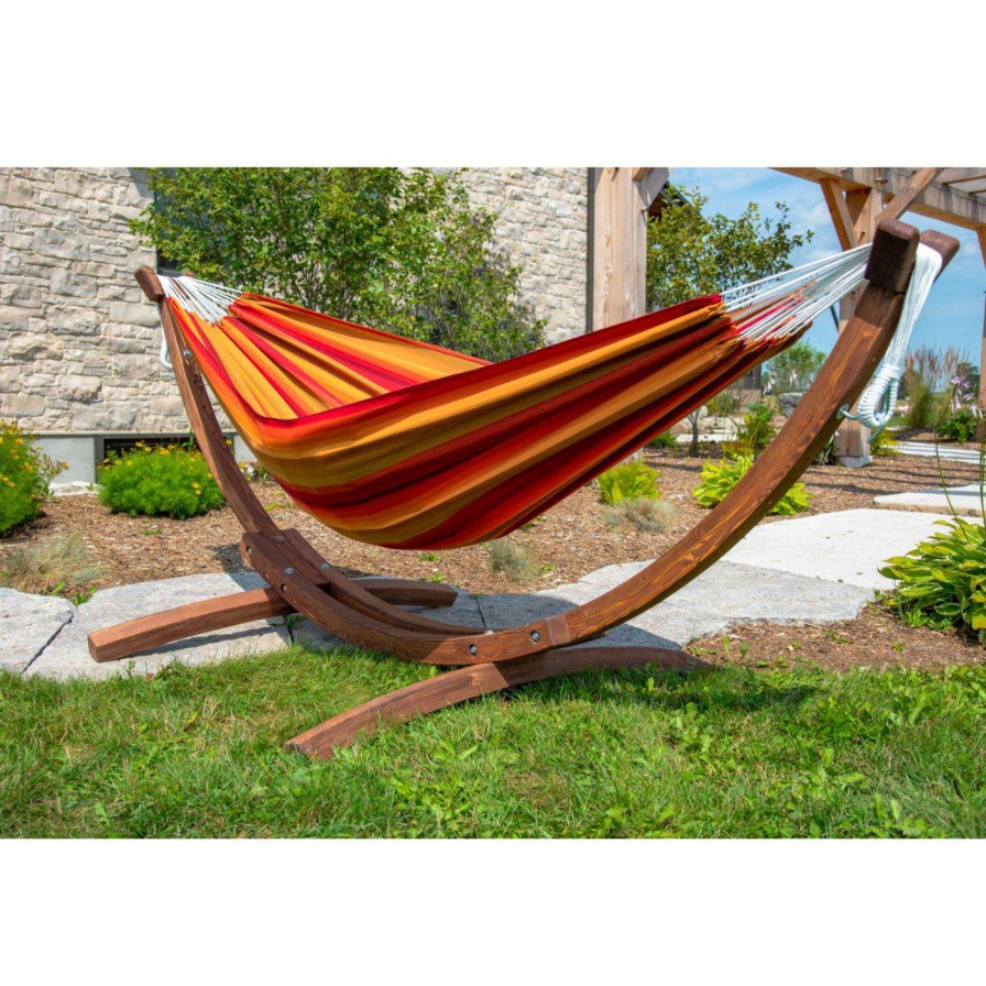 Hammocks * | Outlet Hand Woven Vivere 8 Ft. Sunbrella Double Hammock With Stand