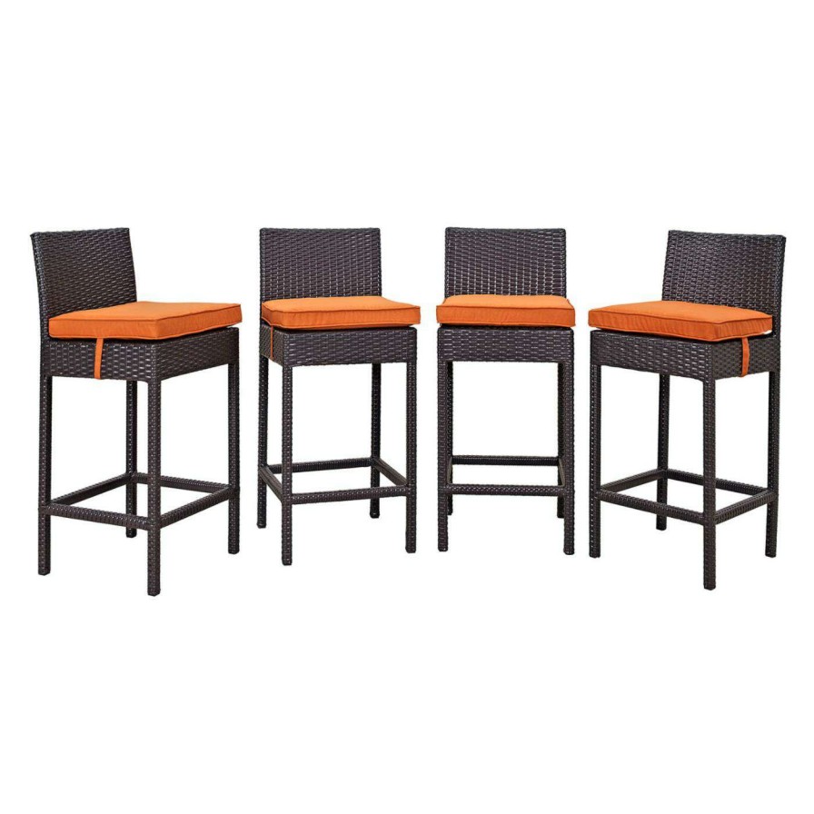 Outdoor Bar Stools * | Best Reviews Of Side Chairs Modway Convene Wicker Outdoor Bar Stool Set Of 4