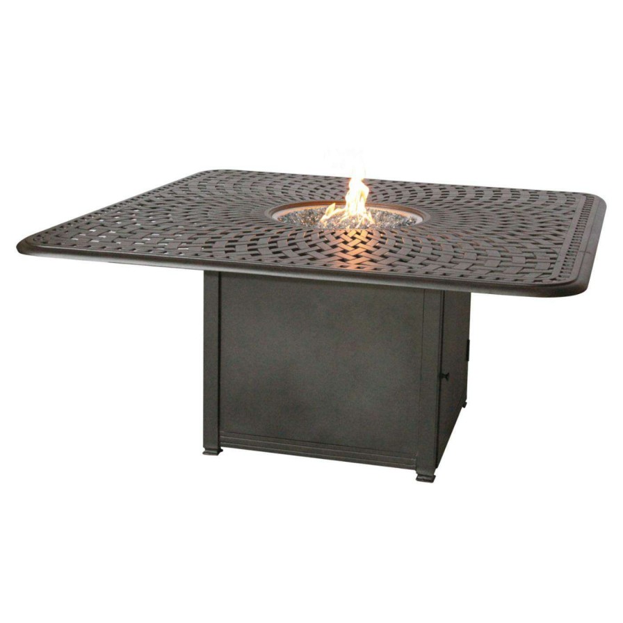 Fire Pit Patio Sets * | Cheapest Patio Dining Sets Darlee Santa Anita Cast Aluminum 9 Piece Square Patio Propane Fire Pit Dining Set