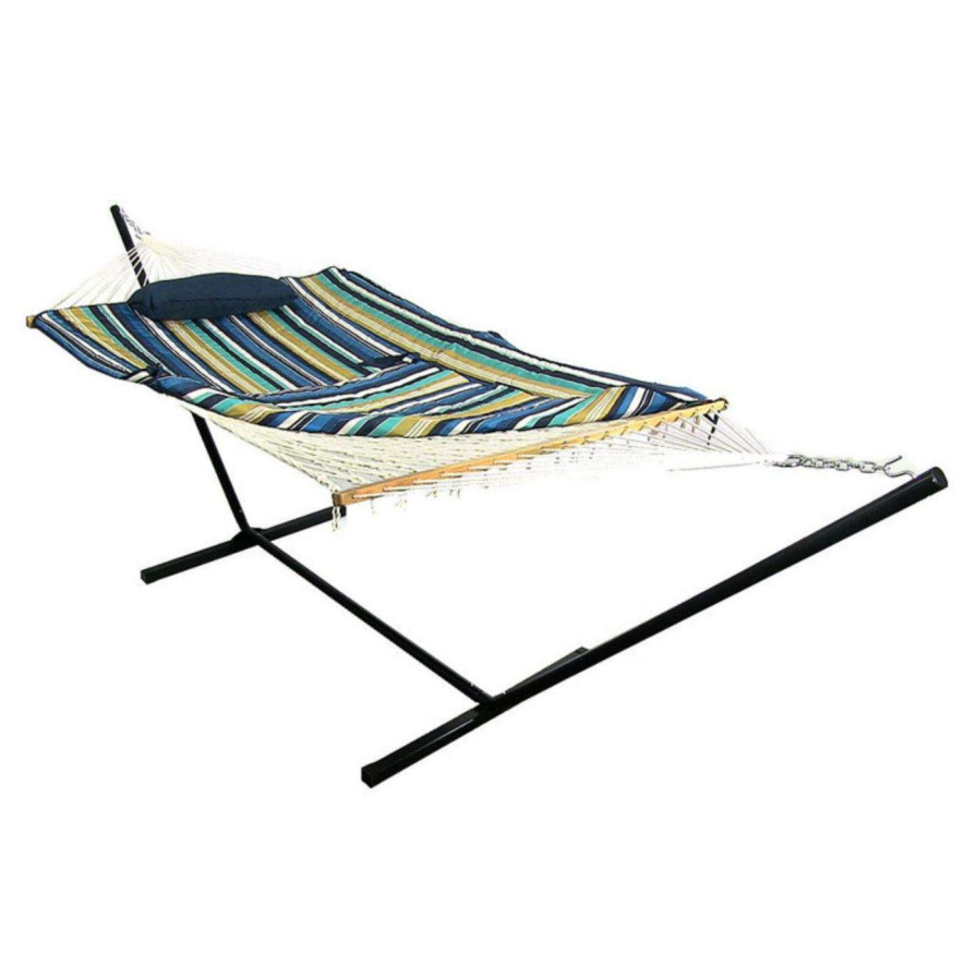 Hammocks * | Discount Sunnydaze Decor Lakeview 12 Ft. Rope Hammock With Steel Stand