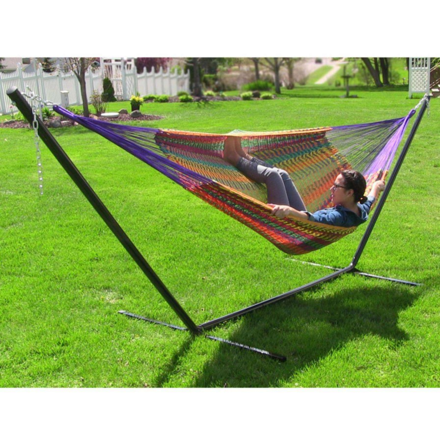 Hammocks * | Best Deal Sunnydaze Decor Hand Woven Xxl Mayan Family Hammock With Stand