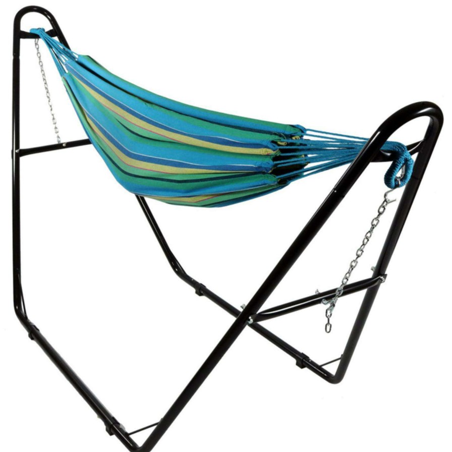 Hammocks * | Outlet Fabric Sunnydaze Decor Double Brazilian Hammock With Multi Use Universal Stand