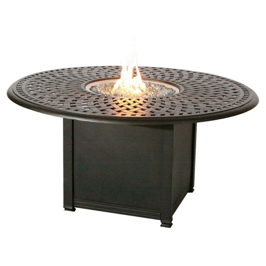 Fire Pit Patio Sets * | Outlet Patio Dining Sets Darlee Madison 7 Piece Aluminum Round Fire Pit Patio Dining Set