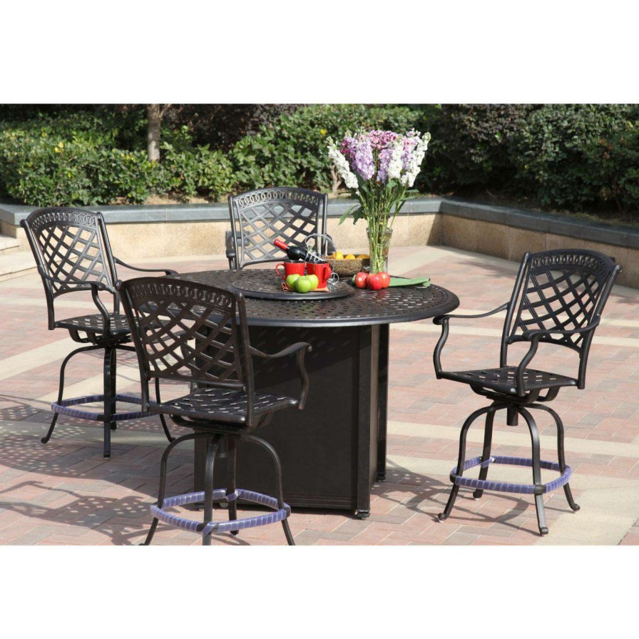 Fire Pit Patio Sets * | Wholesale Patio Dining Sets Darlee Sedona 5 Piece Aluminum Round Counter Height Fire Pit Patio Dining Set