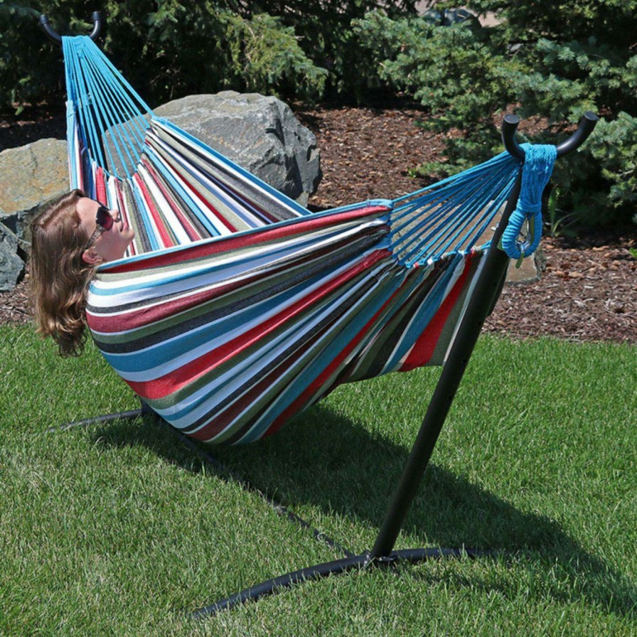 Hammocks * | New Fabric Sunnydaze Decor Brazilian Double Hammock With Stand