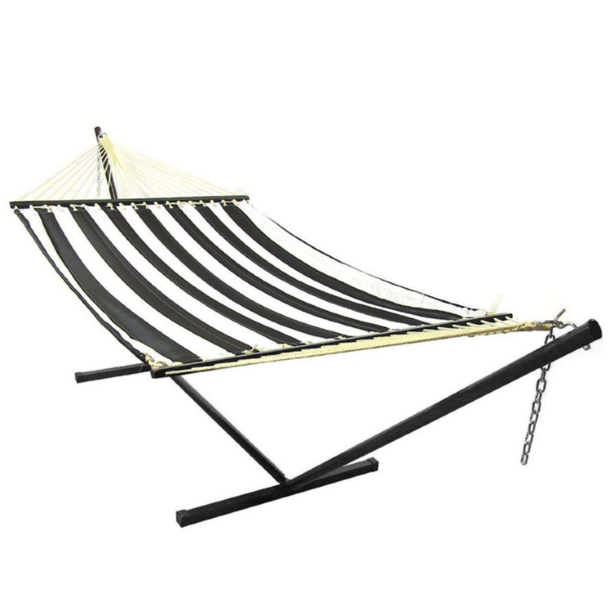 Hammocks * | Brand New Sunnydaze Decor 12 Ft. Sunnydaze Quilted Double Hammock With Metal Stand And Spreader Bar