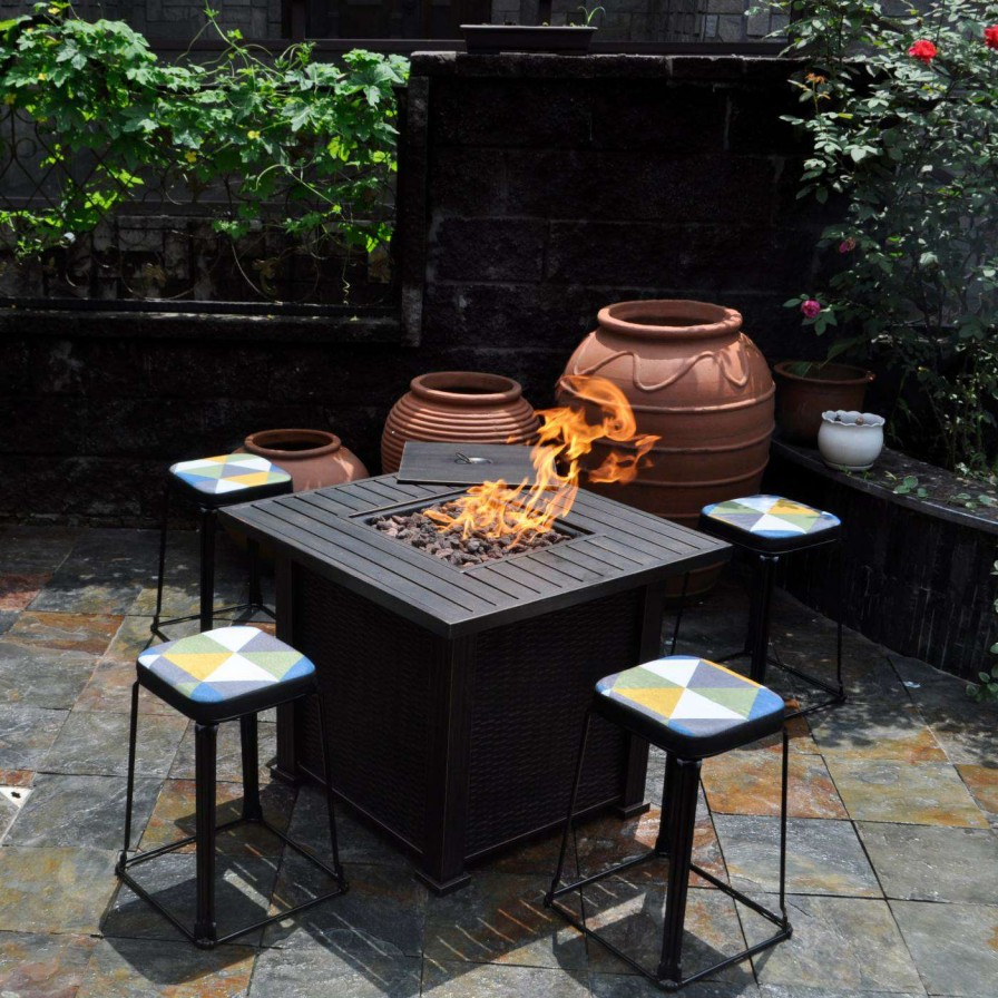 Fire Pit Patio Sets * | Brand New Conversation Sets Paradise Cove Designs Cocoa 5 Piece Fire Pit Set With Fabric Seats