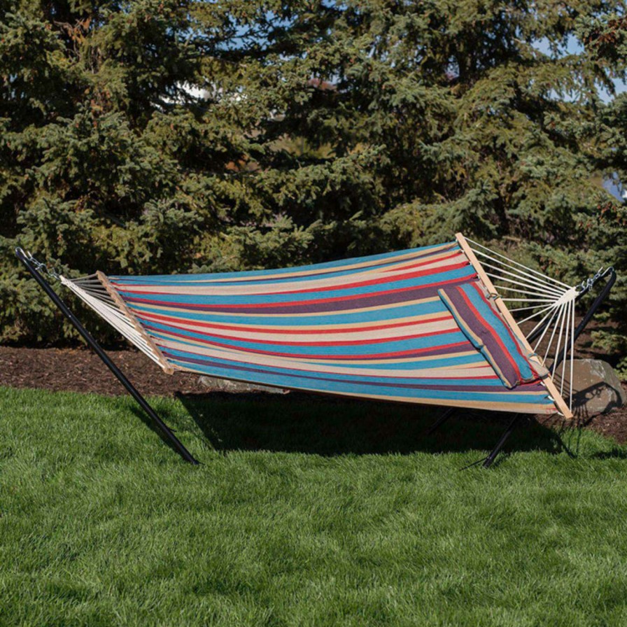 Hammocks * | New Fabric Sunnydaze Decor Cotton Hammock With Spreader Bar And Stand