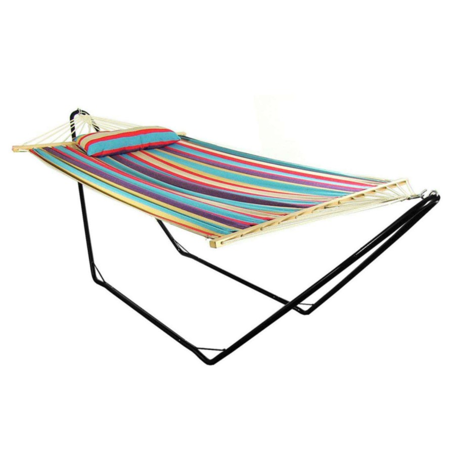 Hammocks * | New Fabric Sunnydaze Decor Cotton Hammock With Spreader Bar And Stand