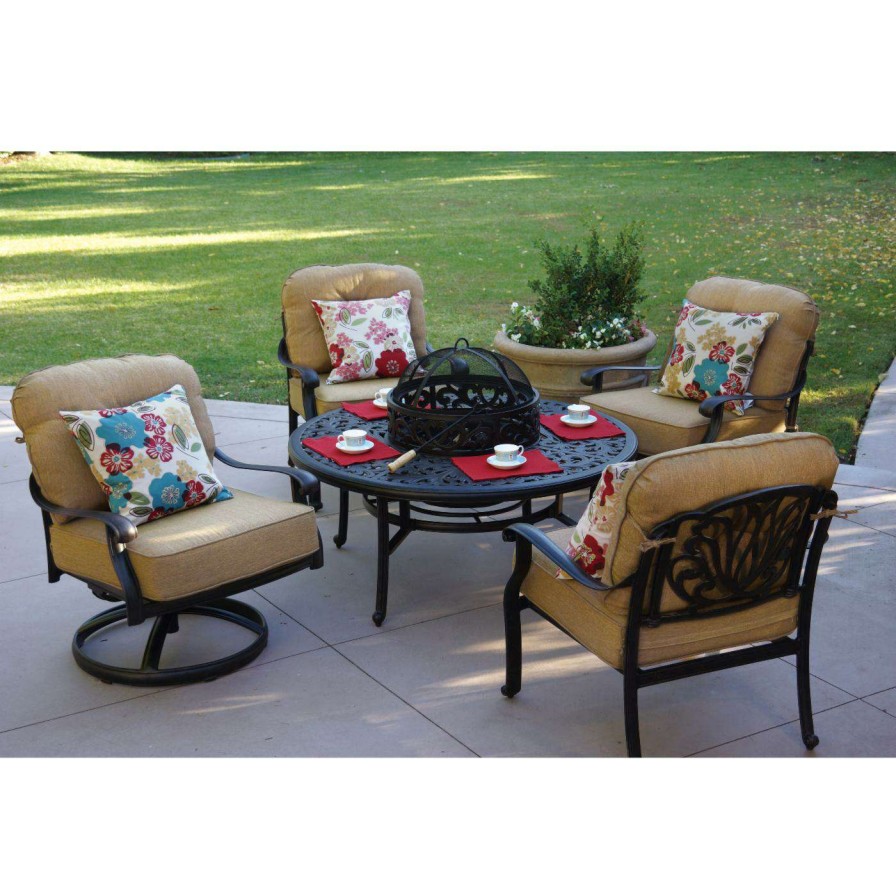 Fire Pit Patio Sets * | Brand New Conversation Sets Darlee Elizabeth 5 Piece Aluminum Deep Seating Fire Pit Patio Set